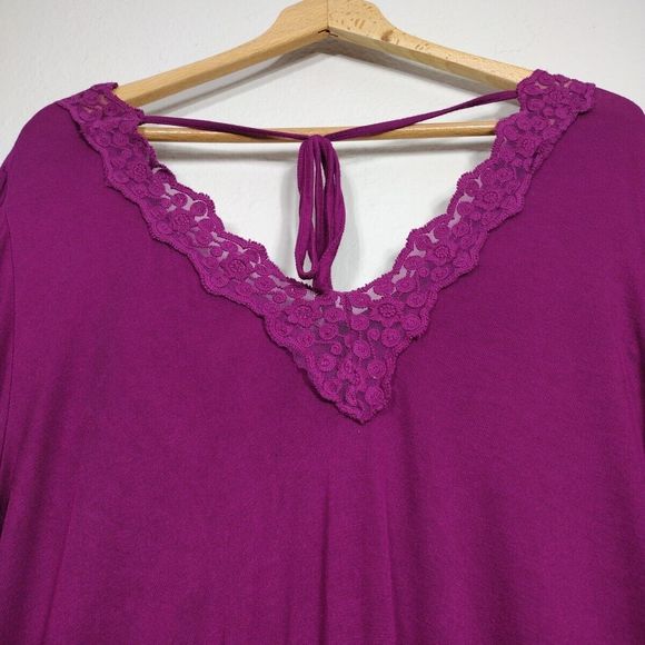 Casual Magenta Top Blouse Womens Embroidered V-Neck Long Sleeve Size 12-14 - Picture 3 of 11